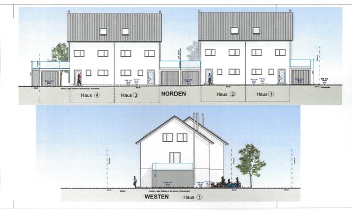 Ansichten Norden und Westen der geplanten Doppelhäuser in Neugablonz